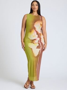 Eloquii Printed Mesh Maxi Dress